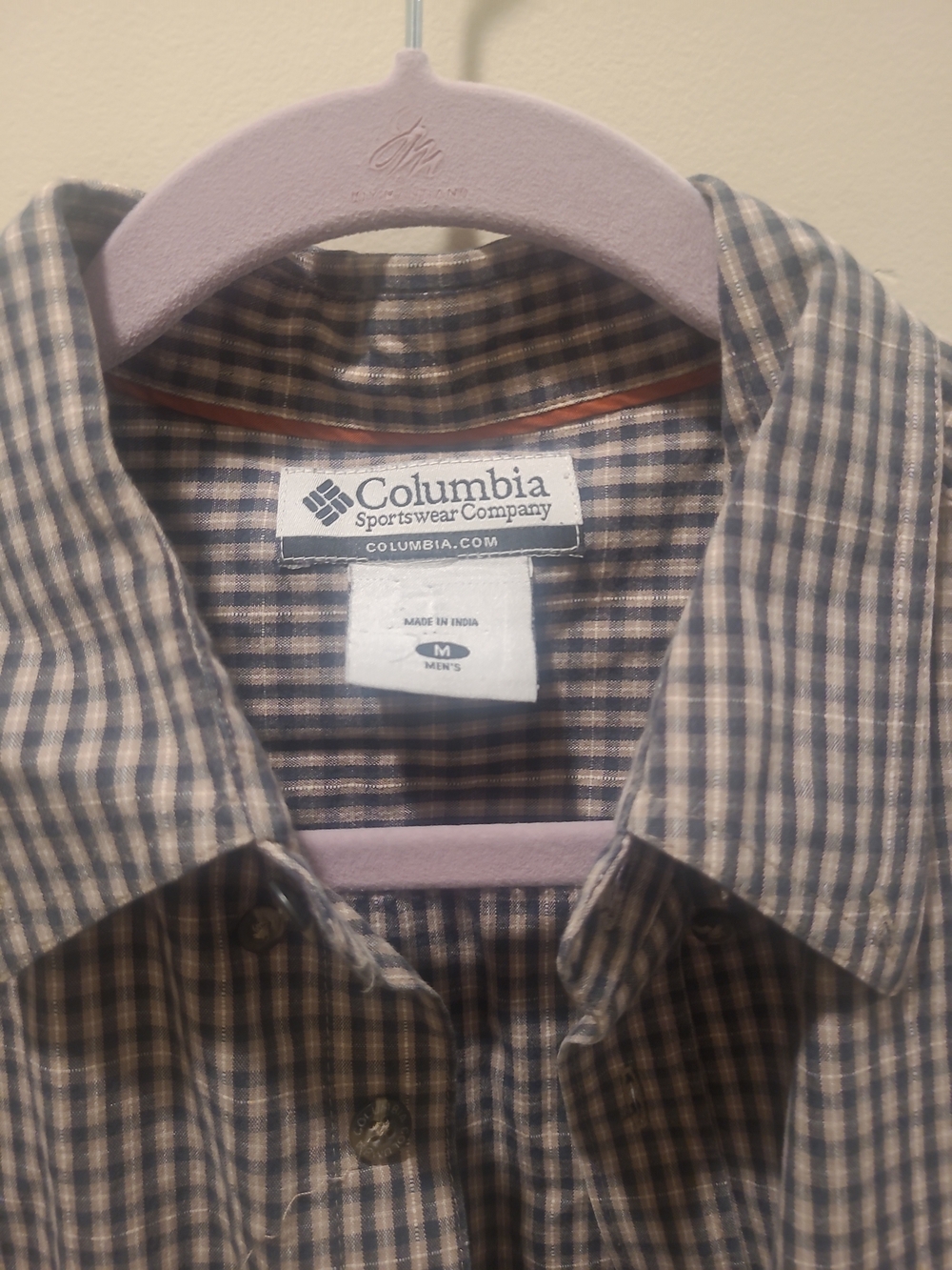 Columbia Shirt Men's Med Tan Plaid Button Down Long Sleeve Hike Casual Workwear - Picture 4 of 12